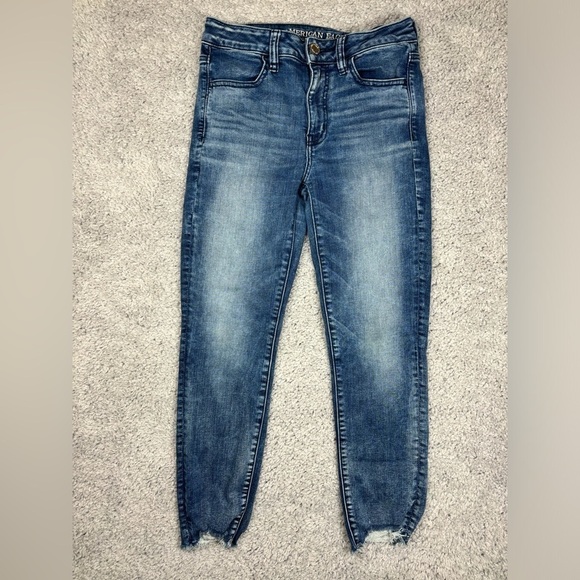 American Eagle Jeans Womens 6 Next Level Stretch Hi Rise Jegging Raw hem Party - Picture 1 of 6